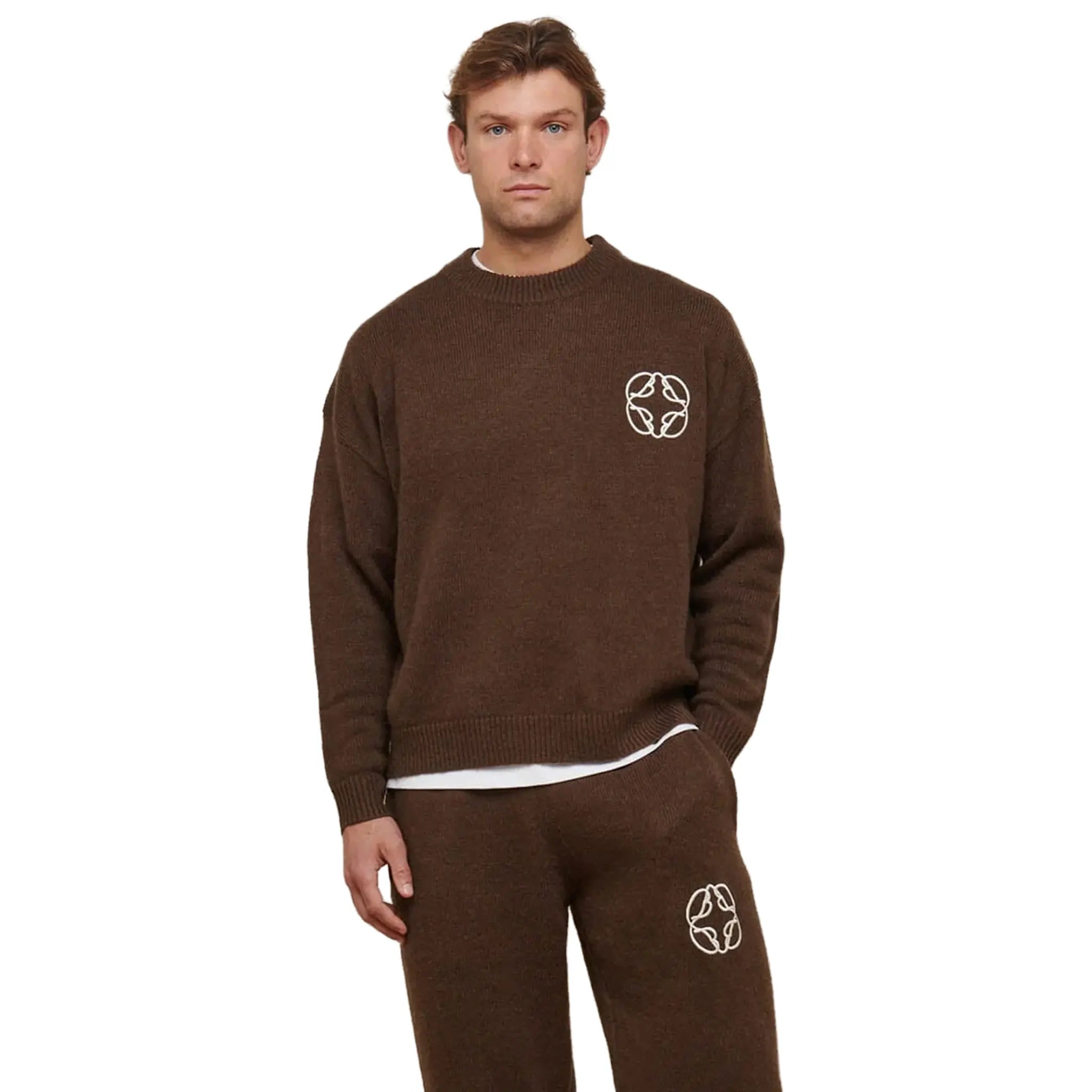 Front View of Belier Cropped Mohair Knit Brown Sweatshirt